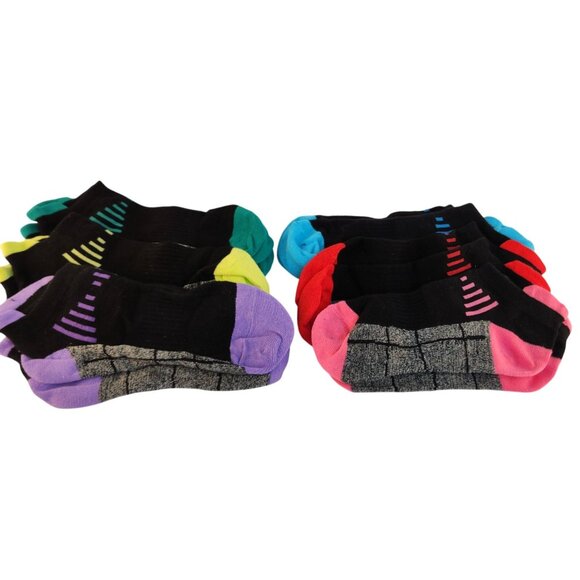 Six Pack Athletic Low-Cut Socks Unisex Colorful Stretch Fit Black Assorted Color - Picture 1 of 11